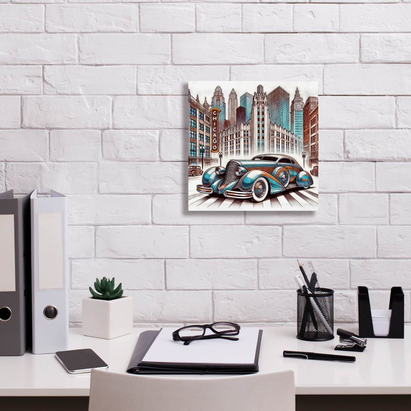 «Chicago Art Deco Car» par Rey Klimt, art mural sur toile, H 12 po x l 12 po