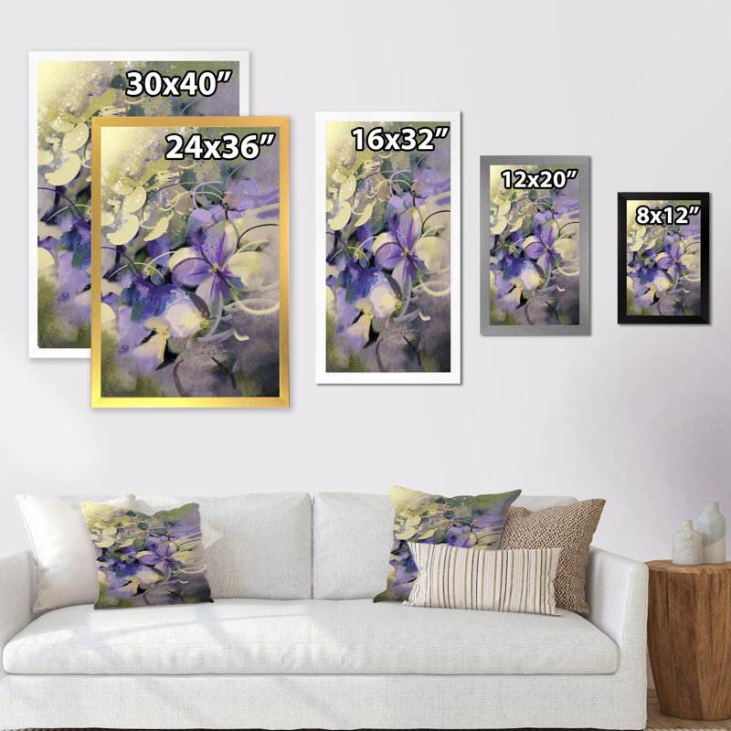Abstrait bouquet de fleurs mauves abstraites - reproduction de cadre photo sur toile, Cadre noir, H 20 po x l 12 po x P 1 po