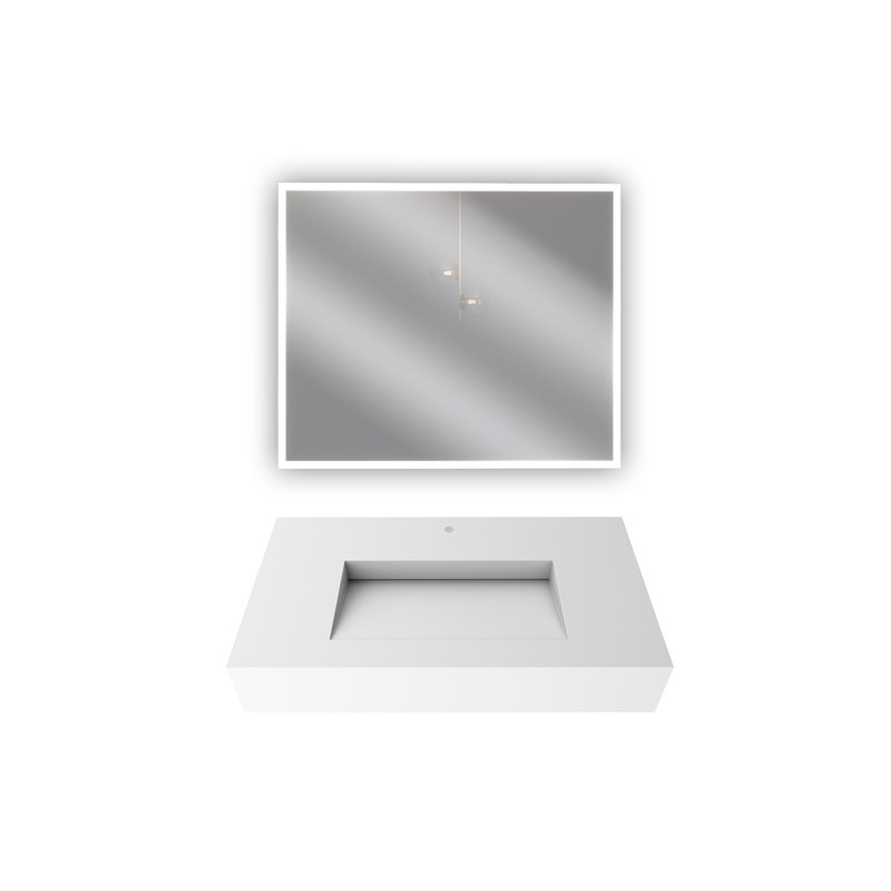 Pyramid 36" Rectangular Solid Surface Wall Mount Bathroom Sink and LED Mirror Combo, White
