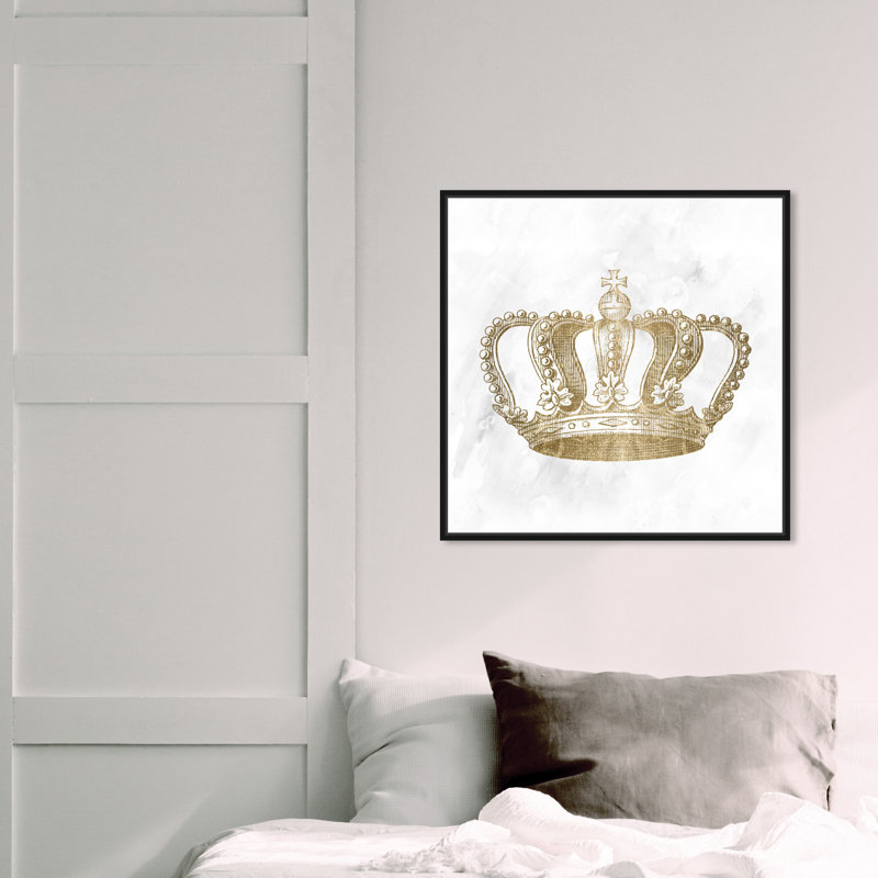 Couronne dorée - reproduction d'impression sur toile tendue, H 12 po x l 12 po, Cadre flottant noir