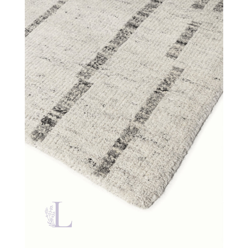 Organic Hand Knotted Striped Area Rug in Gray