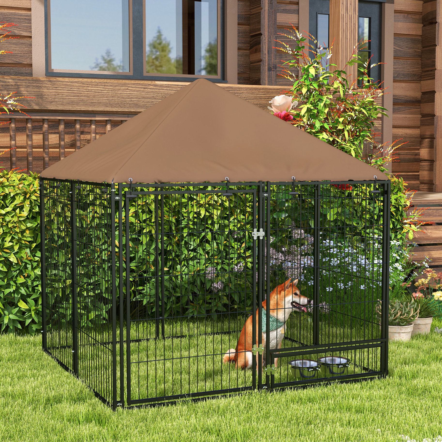 Tucker Murphy Pet™ Outside Dog Crate Enclosure, 4.6' X 5', Black ...