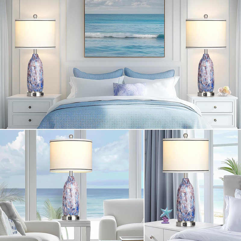 Ensemble de lampes de table Coastal Seashell avec ports USB, veilleuse à DEL et commande tactile