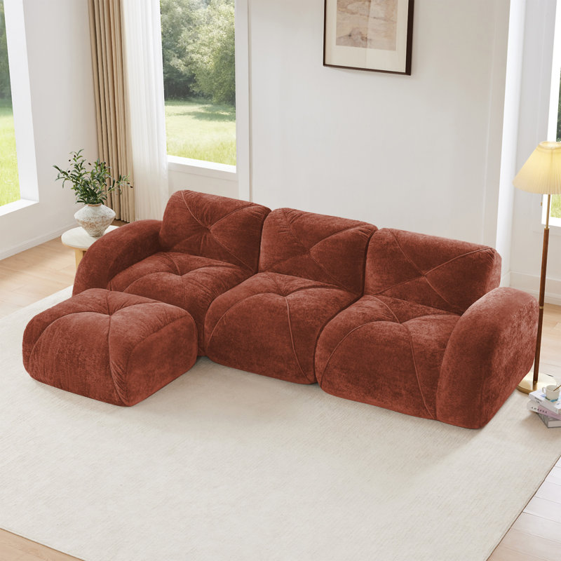 Tissu en velours doux en forme de L, H 29,9 pox L 110,6 po L x 67,3 po P, Rouge