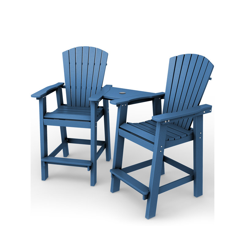 Wolak HDPE Outdoor Adirondack Chair Set With Table, Blue