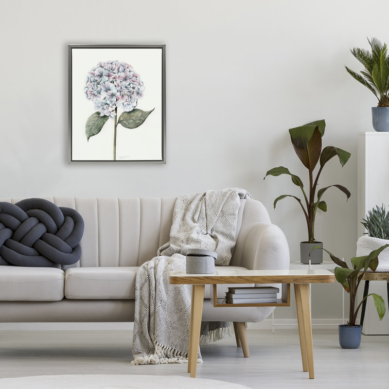 Cadre rond avec ampoule hortensia flottante, design par Cady, Cadre flottant gris lustré, H 21 po x l 17 po