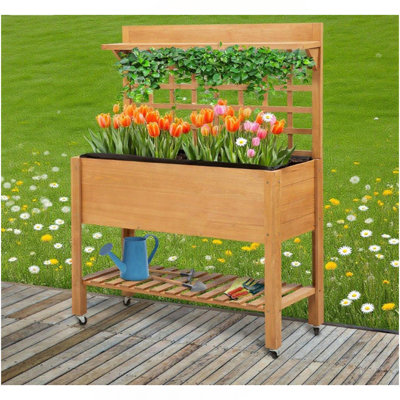 Elevated Garden Raised Bed Solid Wood Planter Flower Herb Boxes