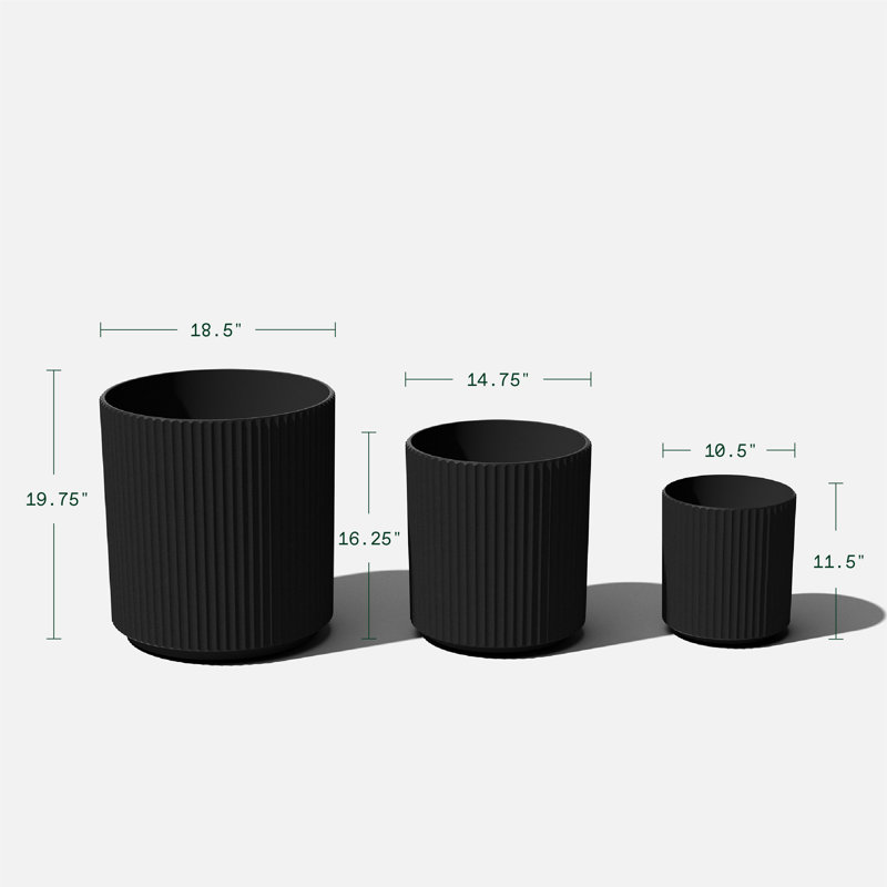 Demi Black Concrete-Composite Round Planter Set of 3