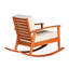 Élégante chaise berçante en eucalyptus, finition huilée naturelle, coussins bordeaux pour un bonheur extérieur-832023994