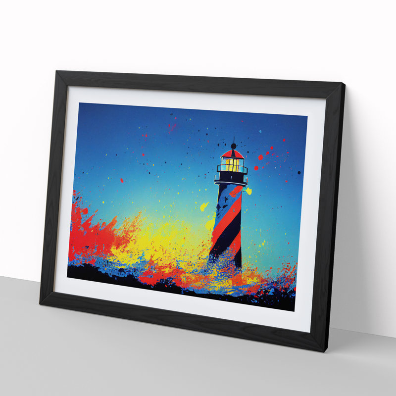 XH1022-6649X Painted Lighthouse Vol.5 - Single Picture Frame Painting, Black Framed, 46cm H x 64cm W x 2cm D