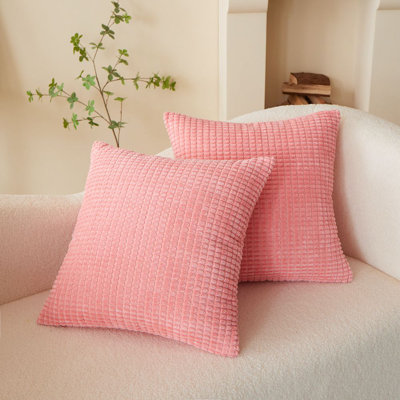 Light Pink  Set of 2 Corduroy Reversible Throw Pillows size  18"x18" square FULL set with inserts