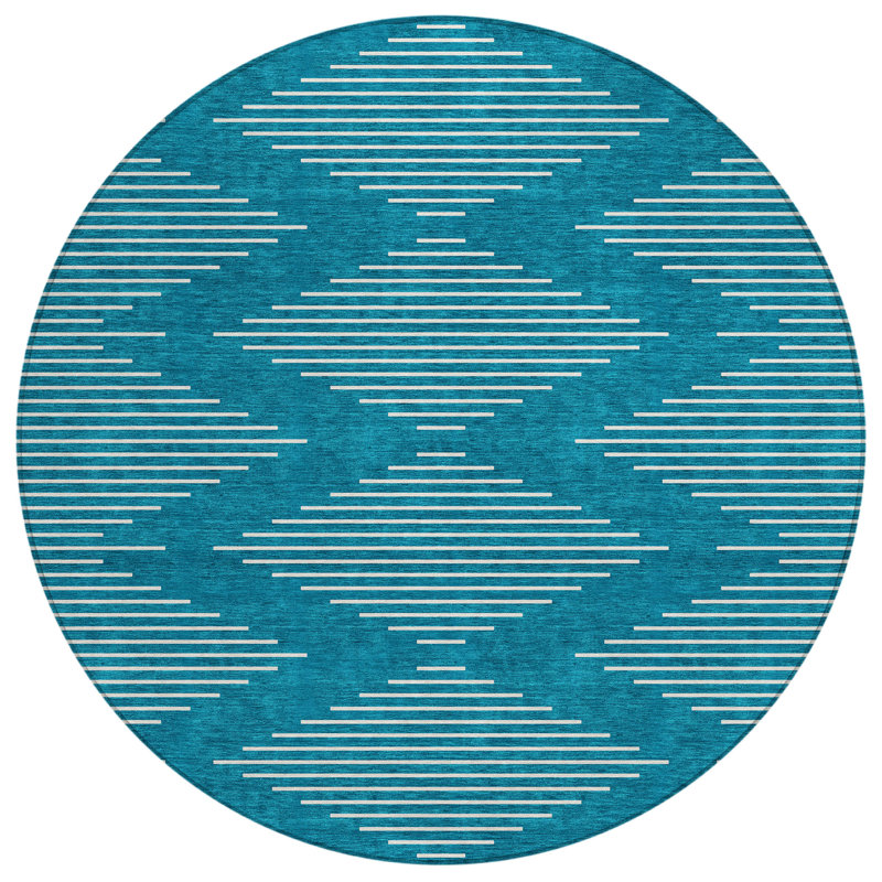 Velina Teal Washable Indoor-Outdoor Rug - , 8' x 8'