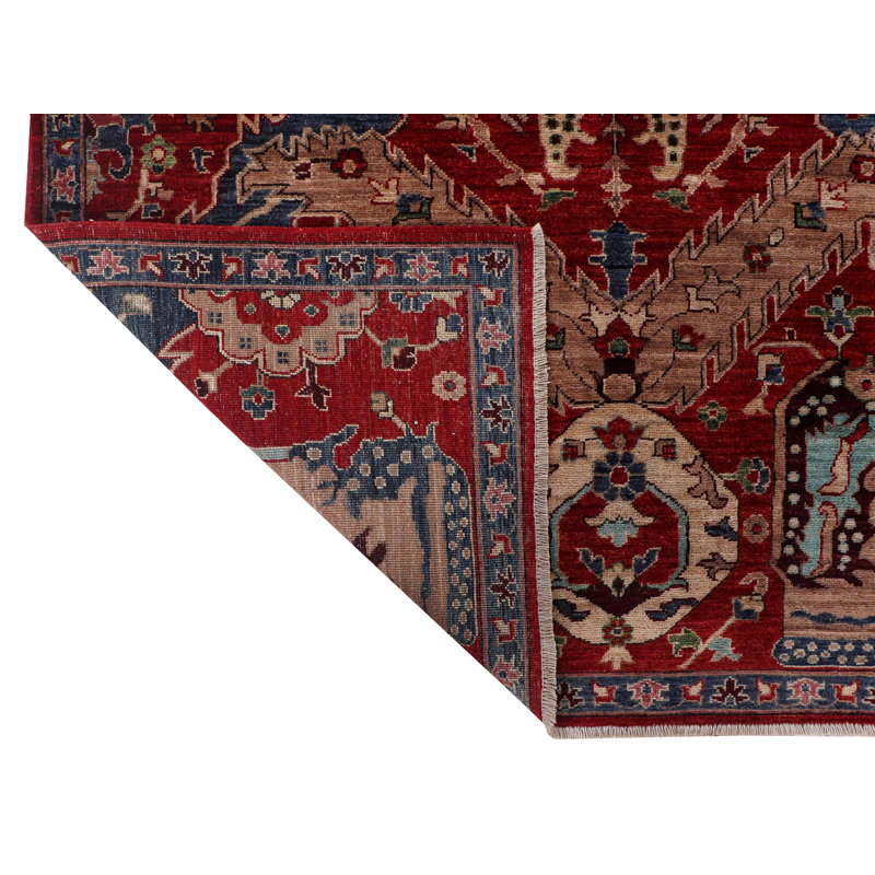 Tapis rouge / bleu marine unique en son genre, Rectangle 8 pi 11 po x 11 pi 10 po