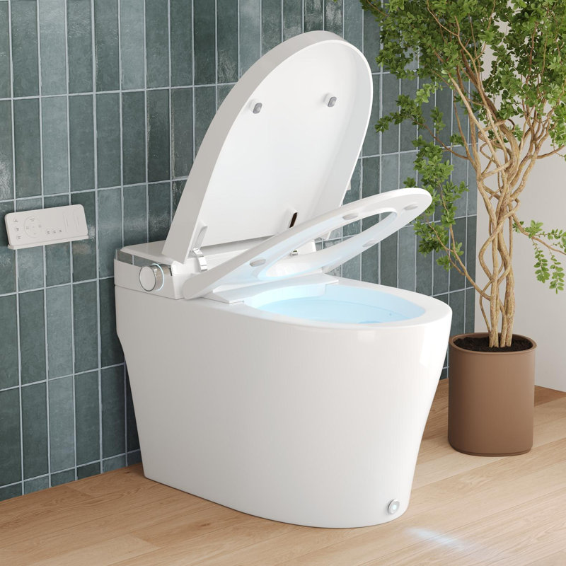 Smart Toilet with Bidet Wash Auto Sensor Flush Kick Flush Heated Seat Warm Wash(Remote Included), 10", White