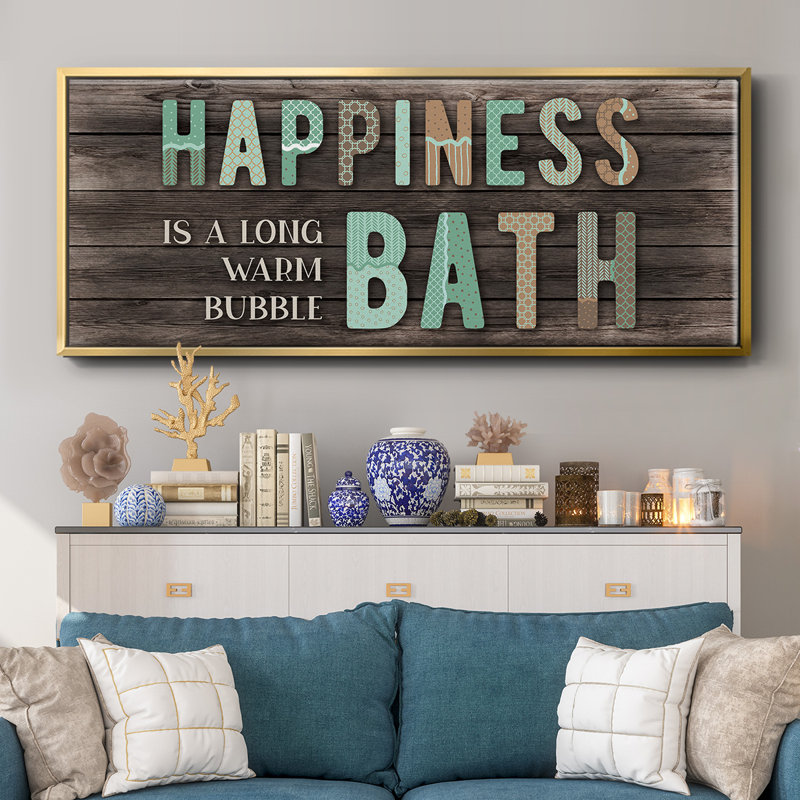 Happiness Bath- Framed Canvas, 8" H x 20" W