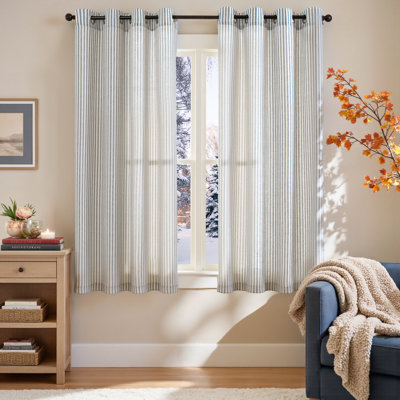Grommet Linen Semi-Sheer Striped Curtains