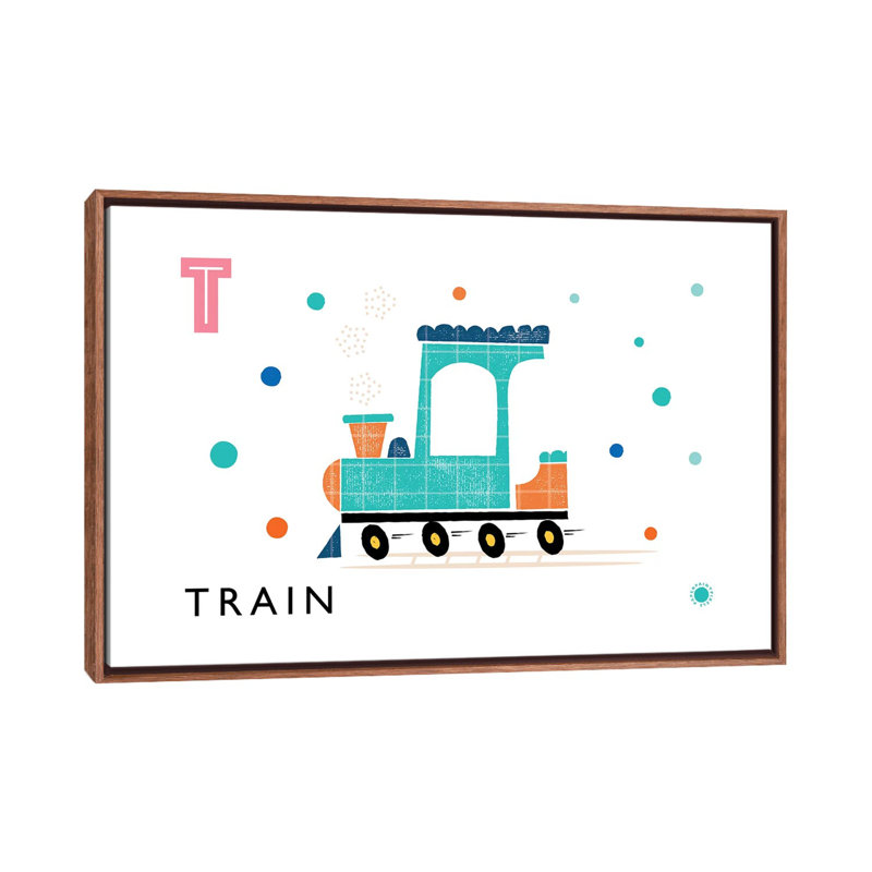 «T Is for Train» - Impression, Pas de tapis, Toile avec cadre brun, H 18 po x l 26 po x P 1,5 po