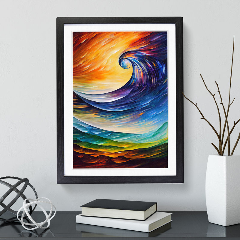 Ocean Wave Abstract No.4 - Single Picture Frame Print, 64cm H x 46cm W x 2cm D, Black