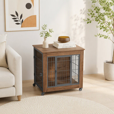 Indoor Double-Doors Dog Crate with Wheels