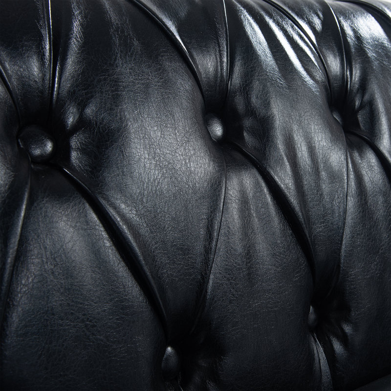 Canapé classique en cuir PU Chesterfield avec dossier capitonné, accoudoirs roulés et garniture cloutée, 3, Noir