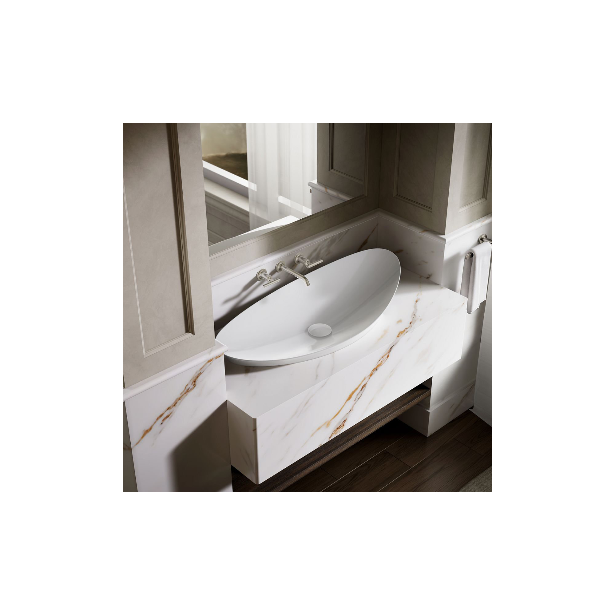 Veil Trough Fireclay Specialty Vessel Bathroom Sink, White