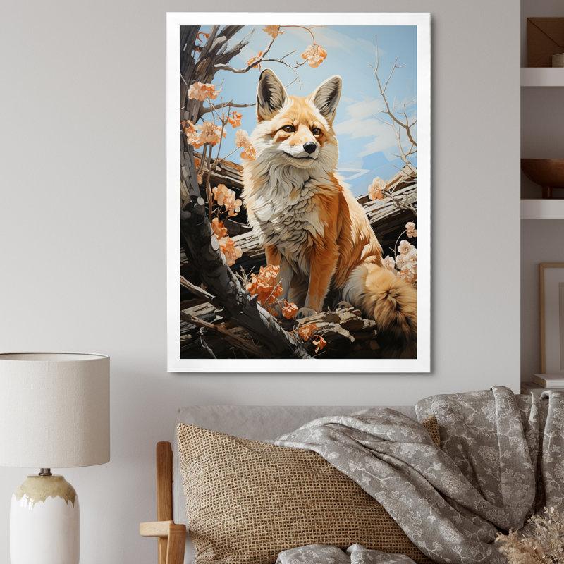 Fox Wilderness Observer Pastoral II - Reproduction d'art mural animaux, Cadre photo blanc, H 20 po x l 12 po x P 1 po