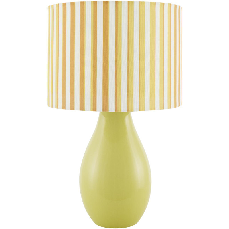 Ceramic Table Lamp with Linen Drum Shade, Lime Green