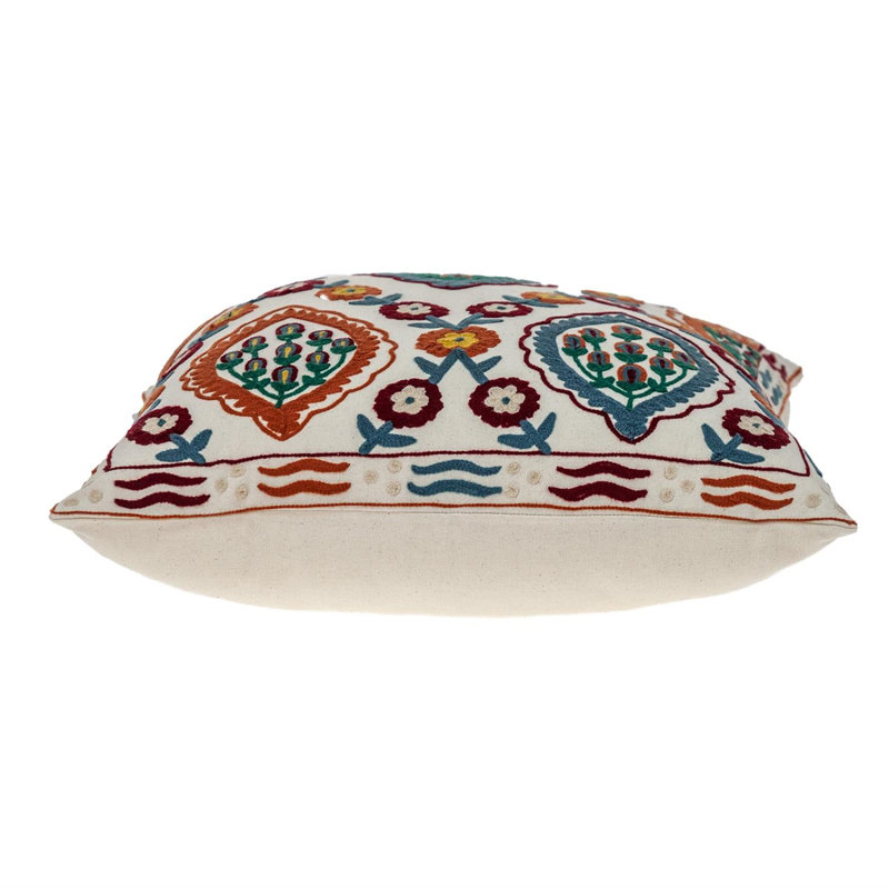 Embroidered Decorative Pillow, Blue/Red/White Geometric