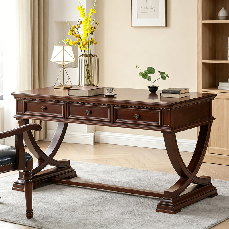 Retro Rectangle Nut-Brown Solid Wood Writing Desk