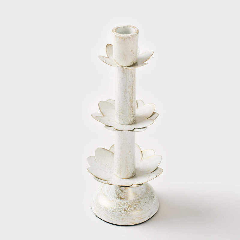 Metal Tabletop Candlestick, 11" H x 5" W x 5" D, White