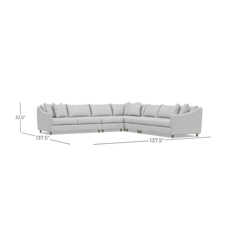 Joli Sectional, Light Gray Polyester, 32.5" H x 137.5" W x 137.5" D, Dark Brown Wood