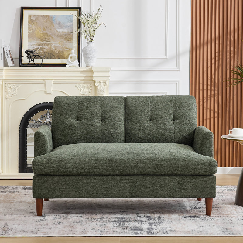 Causeuse capitonnée à accoudoirs carrés en chenille, Green