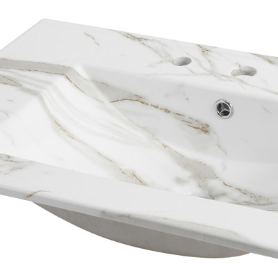 Ancillary 3-Hole 30 in. W x 18.25 in. D Classic Contemporary Rectangular Glossy Ceramic Single Sink Basin Bathroom Vanity Top, White Marble Effect