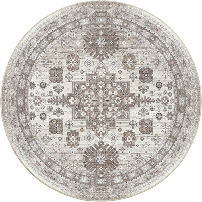 Medallion Non Slip Washable Rug(Brown)