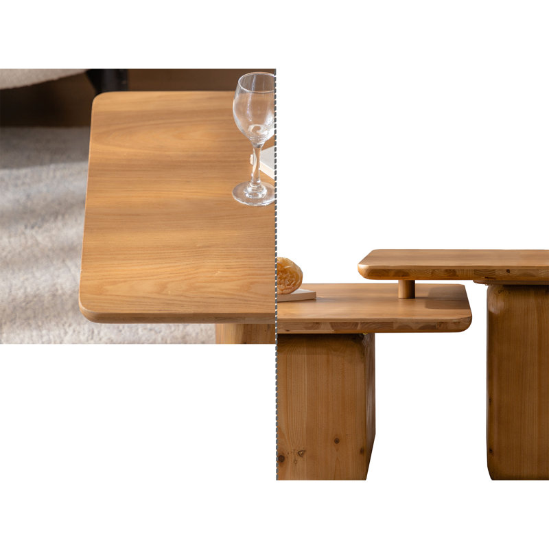 Ensemble de 2 tables basses carrées, Naturel