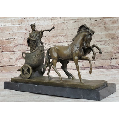 Diehl Roman Caesar Pulled by Horses on Chariot Bronze Statue Sculpture Figure 11" x 17"