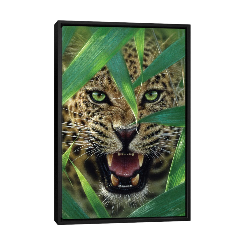 Jaguar ambush, vertical, H 26 po x l 18 po x P 1,5 po, Toile avec cadre noir, Pas de tapis