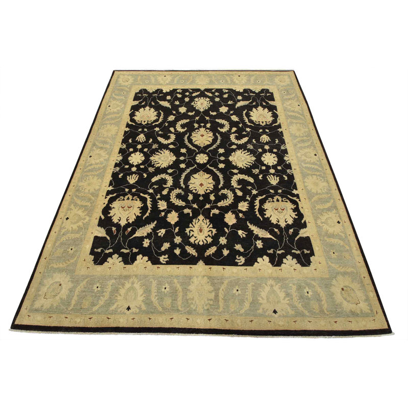 Tapis oriental traditionnel en laine noir noué à la main 8 pi 3 po x 10 pi Ziegler