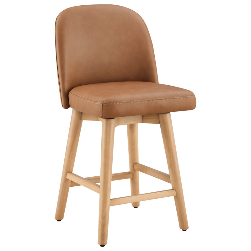  Bisto Genuine Leather Swivel Counter Height Bar Stool with Solid Wood legs, Aline Butternut Genuine Leather