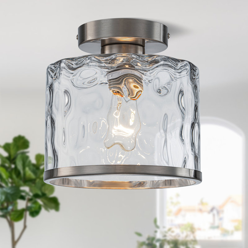 Alixandra 1-Light Clear Hammered Glass Semi Flush Mount, Nickel