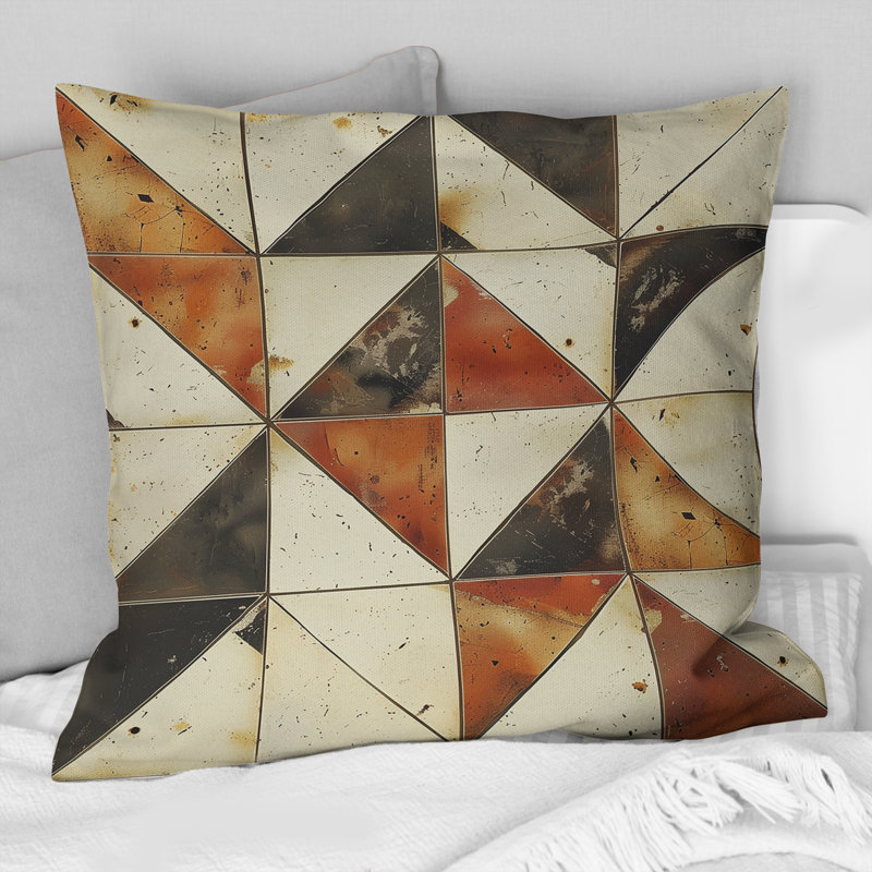 Coussin décoratif brun à motif géométrique IV - Mid-Century, H 16 po x l 16 po