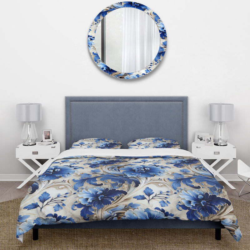 Ensemble de housse de couette Majestic Cobalt Scrolls Victorian, Housse de couette pour très grand lit et 2 très