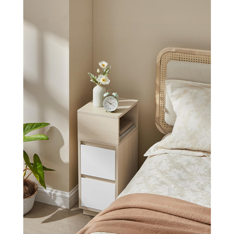 25cm W Manufactured Wood Bedside Table, Natural/White
