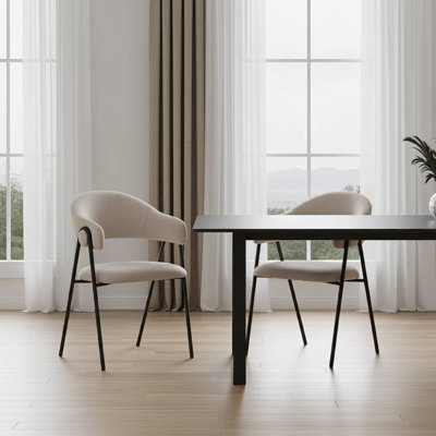 Noah Set of 2 Upholstered Dining Chairs with Black Metal Frame