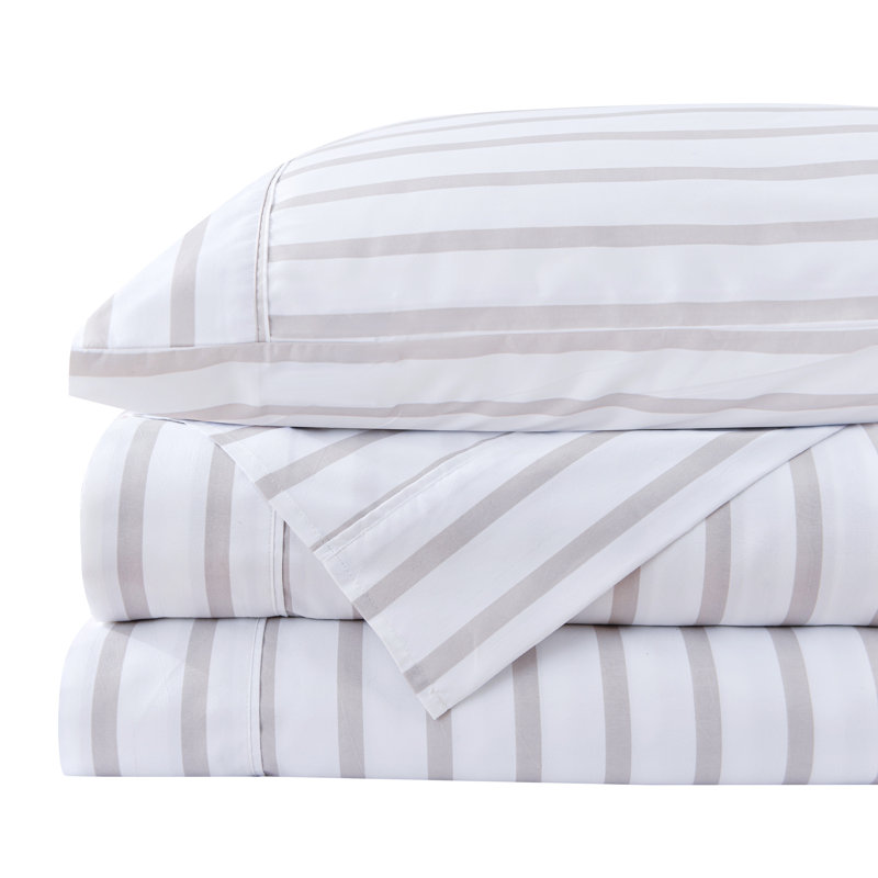 Ensemble de draps rayés en microfibre, Ensemble de draps pour lit double + drap-housse + , Gris / blanc