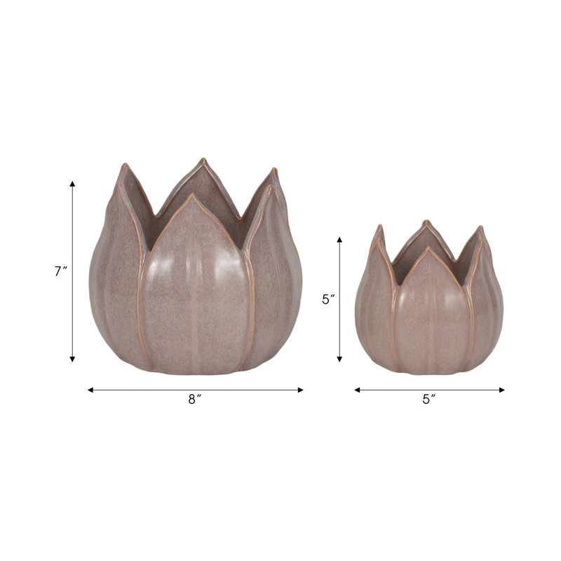 Sagebrook Home 2-Pieces Petal Planters, White, Purple, 7" H x 8" W x 8" D