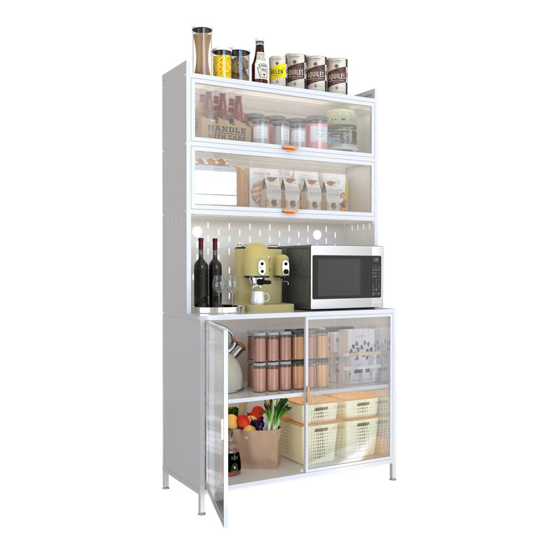 73'' Tall Kitchen Pantry Cabinet , 6 Level Flip Door With Pegboard Metal Pantry Storage Cabinet, Anti-Tip Design Hutch For Kitchen, Dining Room, Living Room (White)