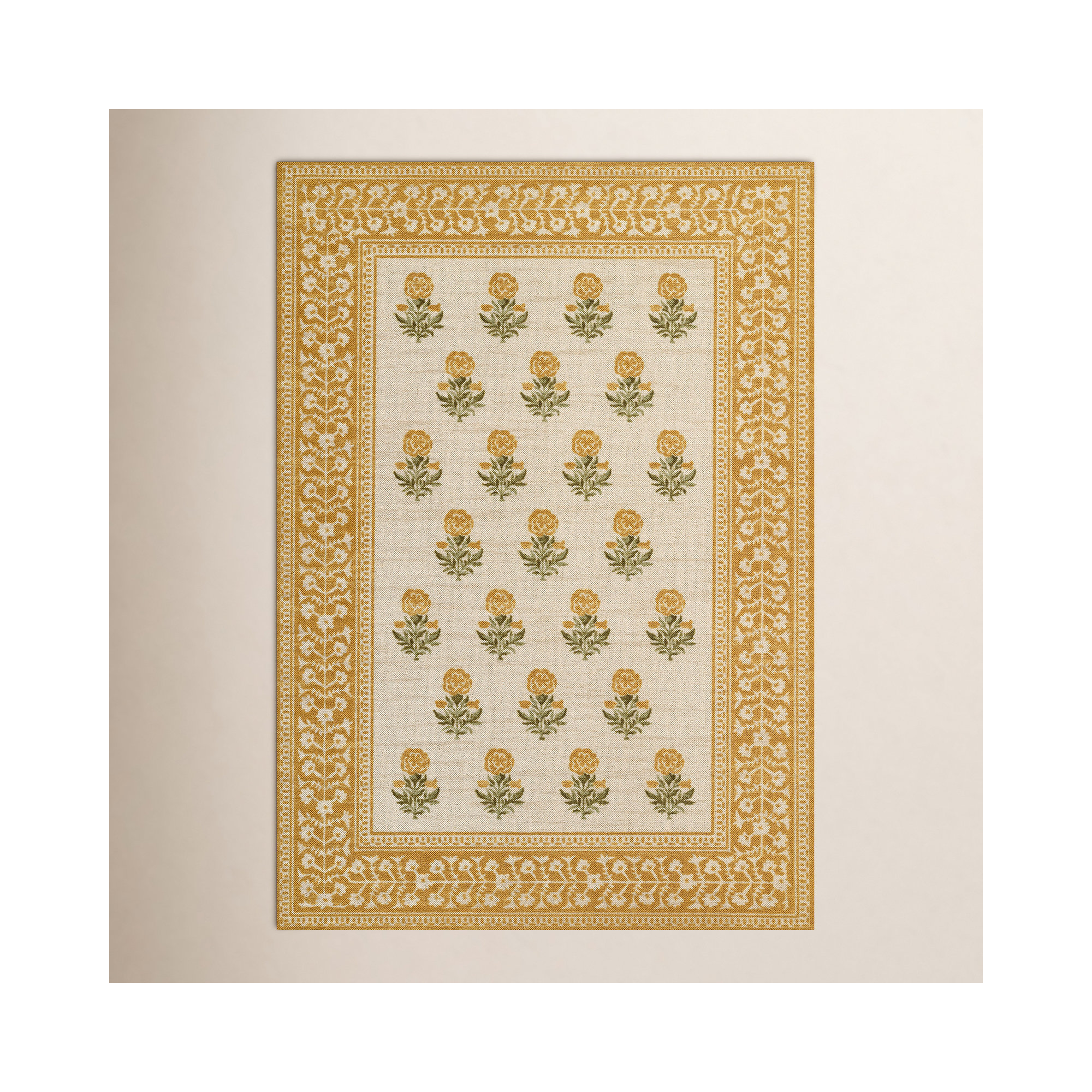  Bibury Traditional Floral Wool and Nylon Gold Area Rug, Runner 2'3" x 7'6"