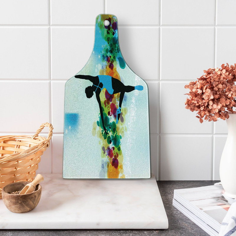 Ambesonne Ballet Tempered Glass Cutting Board Dancer on Abstract Backdrop Multicolor