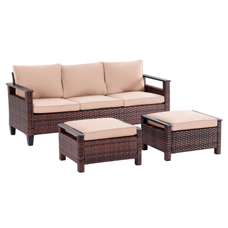 3 Pieces Patio Bistro Set with Washable Cushion for Balcony, Porch, Yard, Backyard, Lawn, Sand